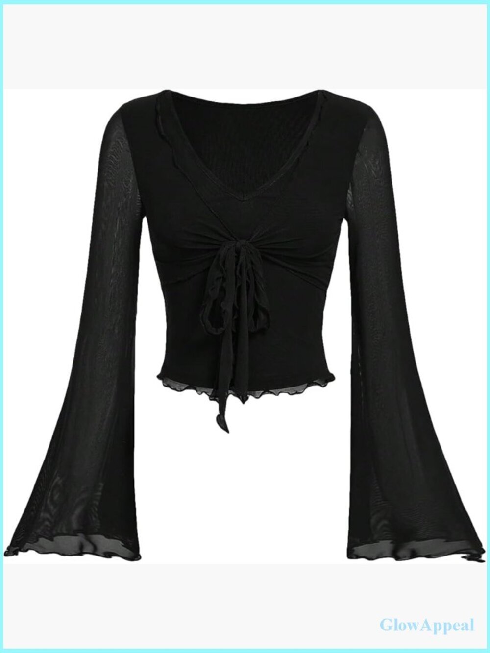 Mesh Crop Top with Bell Sleeves V Neck Y2K Style for Going Out